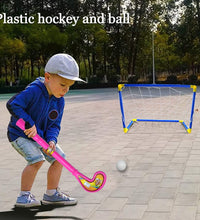 Plastic bat, ball, and hockey set for indoor and outdoor play