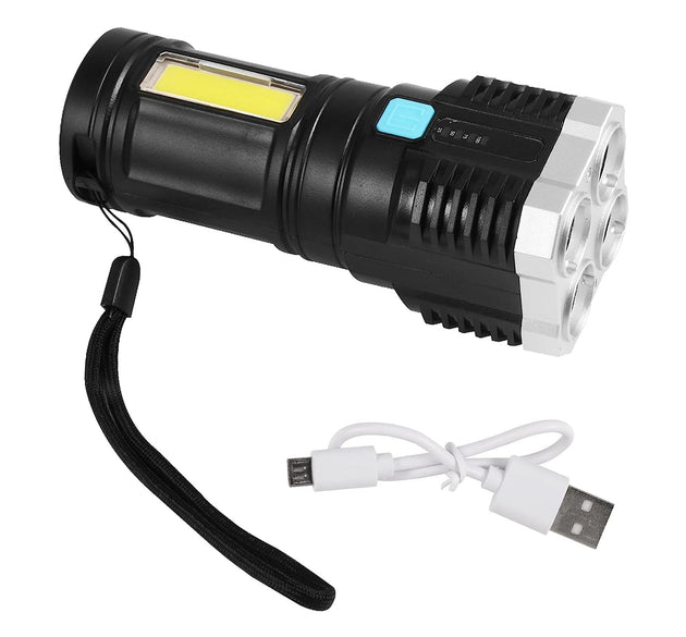 Strong LED torch light with long beam range and COB light for outdoor activities