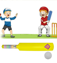 Plastic cricket bat and ball set for kids, showing vibrant colors