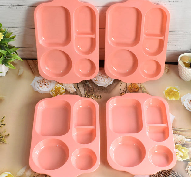 Unbreakable Plastic Food Plates / Biodegradable 5 Compartment Square Plate for Food