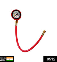 tire inflator gauge showing pressure details.