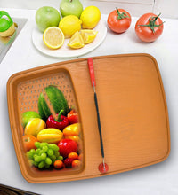 Box and tray set for cutting and washing, convenient for kitchen use with fruits and veggies.