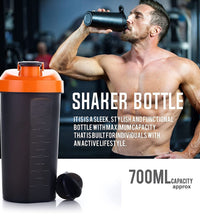 Protein shaker bottle with storage for gym workouts