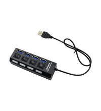 USB 2.0 hub with 4 ports, LED indicators, and switches