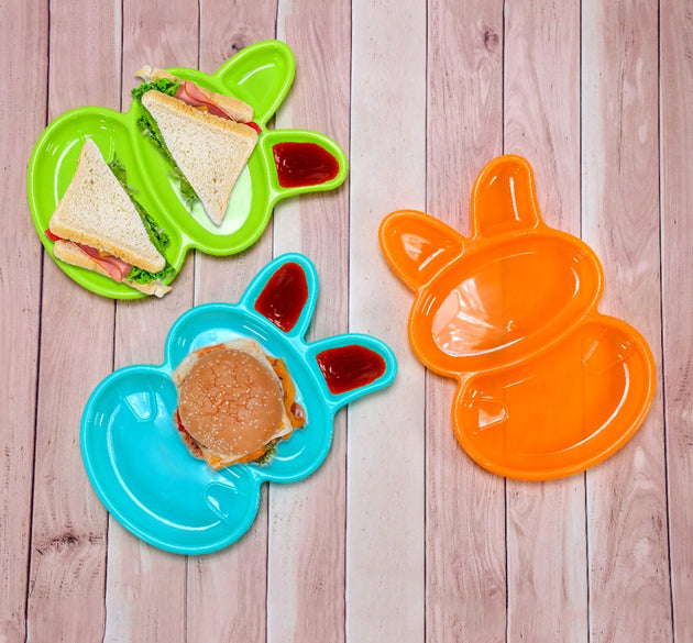 Multicolor rabbit-shaped dishes for kids, set of 6