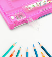 Kids' pencil case with multiple compartments and print