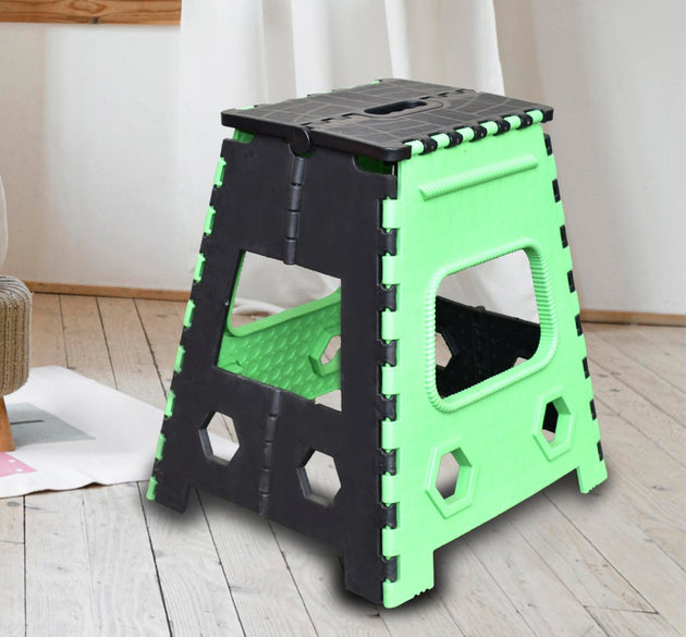 18-inch folding stool suitable for adults and kids, ideal for kitchen or stepping use.