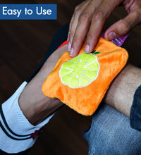 Orange hot water bag for menstrual cramps and body warmth