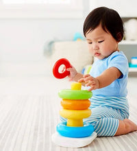 Brightly colored rings for developing motor skills.