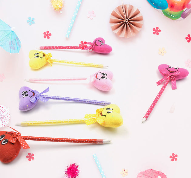 Cute Cartoon Shape & Heart Design Facy Writting Pen Attached Rattle | Ball Pen Smooth Writing For Wedding , Events & Multiuse Pen  Best Pen l Use for Kids (12 Pcs Set Mix Design & Color)