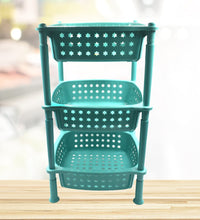 3-layer round kitchen trolley with basket