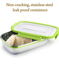 Stainless steel lunch pack for office and school, with secure closures