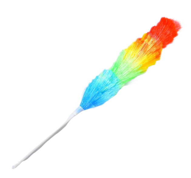 Dusting brush with colorful feathers