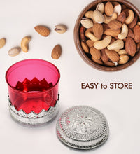 Clear dry fruit container with diamond design, close-up