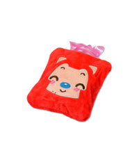 Small hot water bag with pink cat cover for pain relief