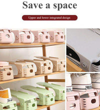 Adjustable shoe organizer slots, folding design for easy storage.