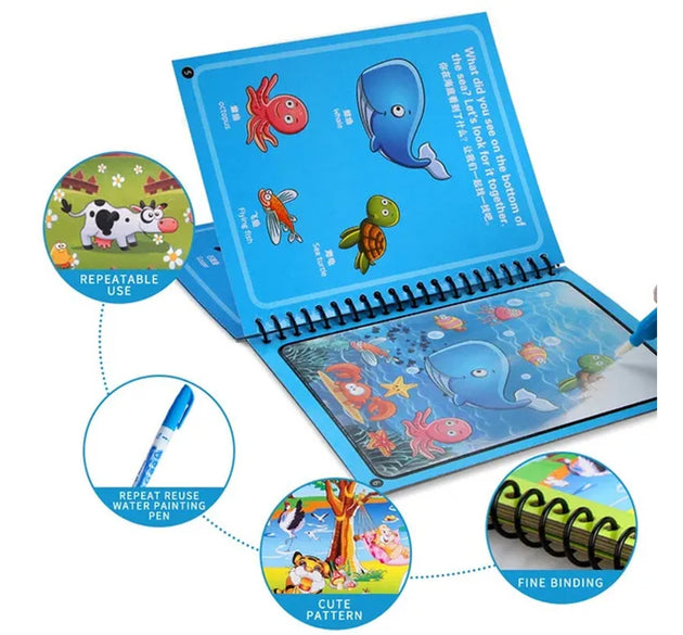 Magic water coloring book with doodle pen