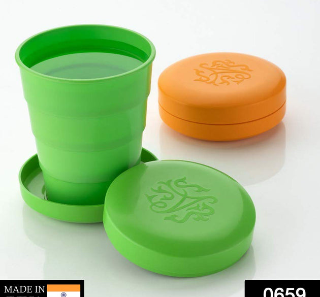 Portable folding travel cup with lid, ideal for kids and camping