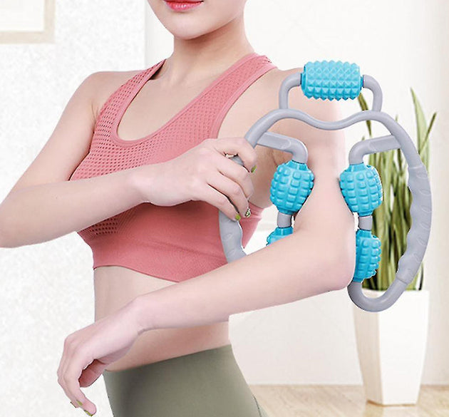 Muscle Massage Roller, 5 Wheels Relieve Soreness Leg Muscle Roller Fitness Roller Muscle Relaxer Massage Roller Ring Clip All Round Massaging Uniform Force Elastic PP Drop Shaped for Home Use (1 Pc)