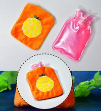 Orange hot water bag with cover, suitable for menstrual cramps and warming