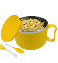 White bowl with handle and lid, perfect for soups, cereals, and snacks. Double-layered for extra durability.