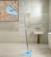 Extendable triangle mop with telescopic handle, 360-degree rotating.