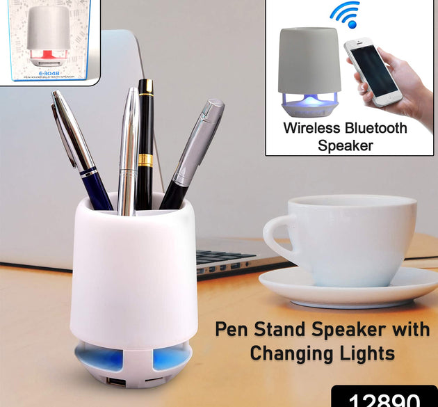 Multifunctional 4 Compartment Pen Holder with Bluetooth Speaker 5 W Bluetooth Speaker Laptop / Desk Speaker / Table Lamp / Night Lamp Smart Color Changing Pen Stand Wireless Bluetooth Speaker