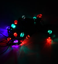 Detailed view of LED string lights, highlighting their use in festive home decorations.