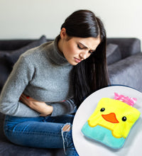 Small hot water bag with yellow duck design, great for shoulder pain relief.