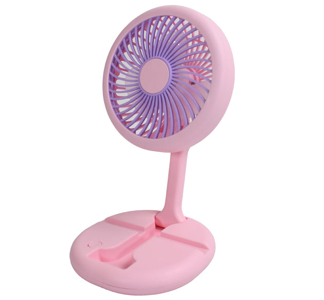 USB Rechargeable Portable Fan With LED Light Heavy Duty & Foldable Fan With Charging Port Home, Outdoor, Temple