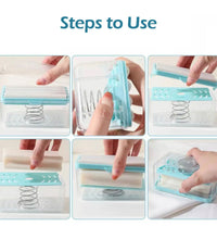 Portable soap dish with dispenser, roller, and drainage features