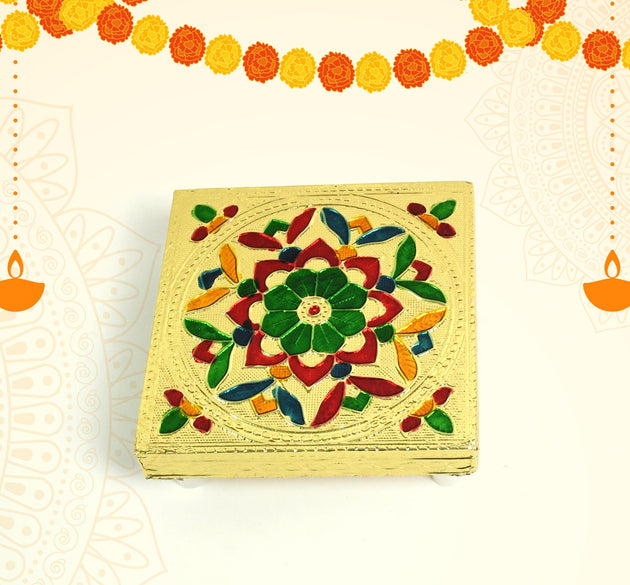 Handicraft Wood Chowki for Pooja , Wooden Bajot for Sitting, Multipurpose Stool (Multi color) (1 Pc)