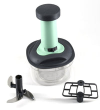 Manual vegetable chopper with push handle, top view