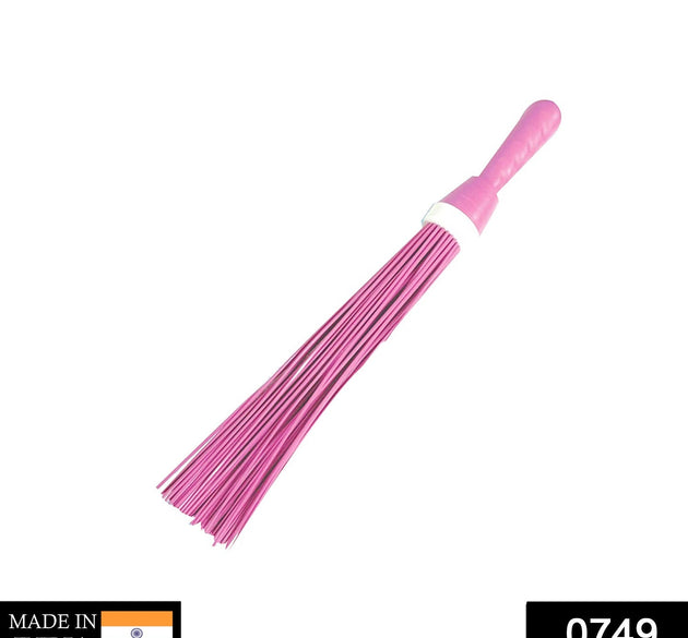 Plastic broom for wet and dry floor cleaning.