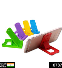 Foldable mobile stand for easy portability and phone support.