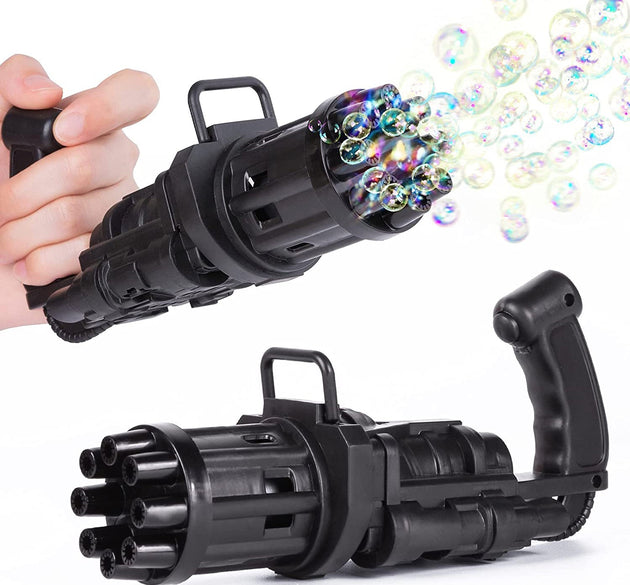 Battery-operated bubble gun with eight holes for bubbles