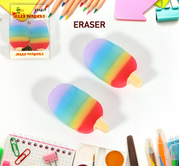 Jelly Popsicle Shape Fancy & Stylish Erasers, Mini Eraser Creative Cute Novelty Eraser for Children Eraser Set for Return Gift, Birthday Party, School Prize (2 Pc Set| Mix Design)