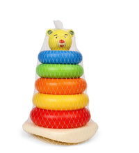 Colorful stacking rings for educational play.