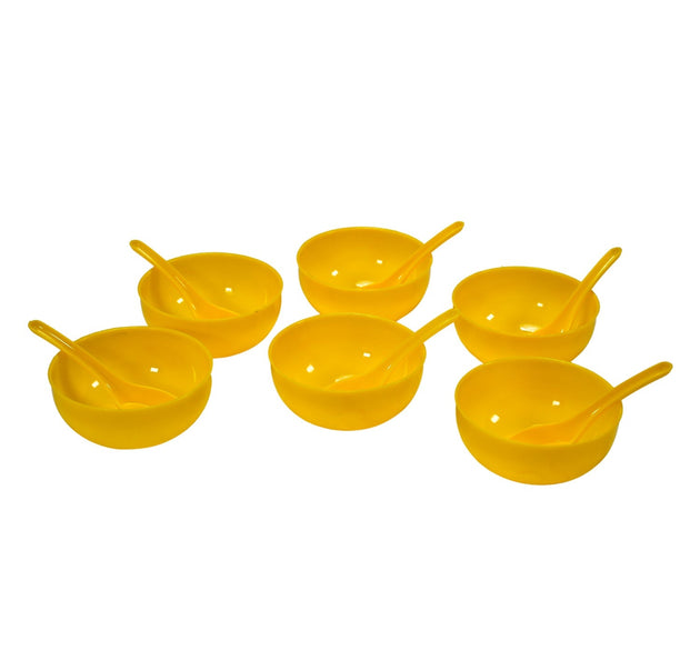 Plastic soup bowl set with spoons, 6-piece set