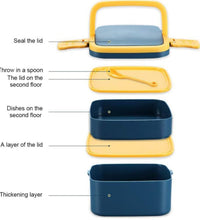 Stackable blue lunch box with carrying handle