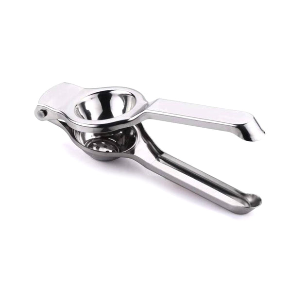 Stainless steel lemon squeezer.