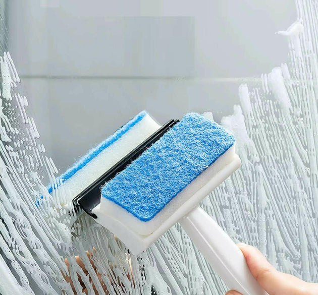 Glass wiper and cleaning brush for mirrors and tiles