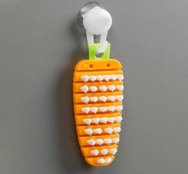 Carrot-shaped vegetable scrubbing brush for potatoes and vegetables