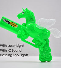 Laser light effect toy gun, in action, colorful lights