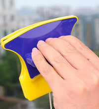 Detailed image of the double-sided glass cleaner, highlighting its dual cleaning sides and ergonomic handle