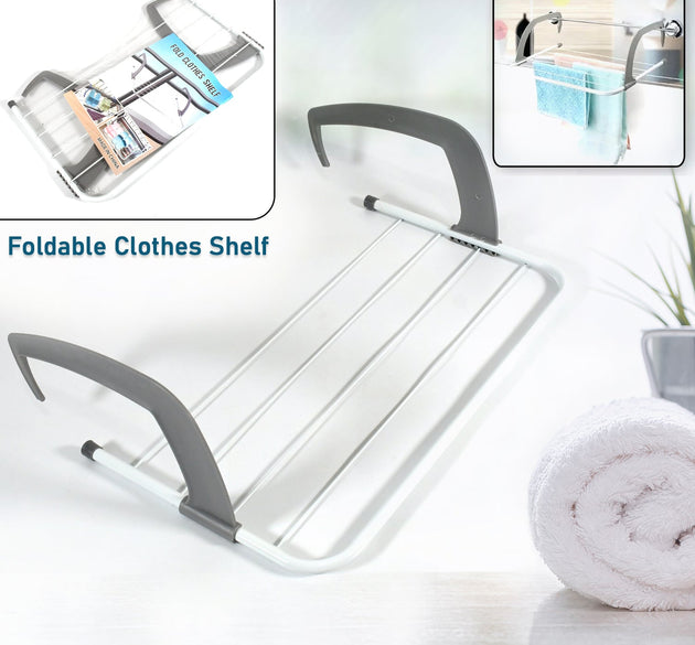 Metal Steel Folding Drying Rack for Clothes Balcony Laundry Hanger for Small Clothes Drying Hanger Metal Clothes Drying Stand, Socks and Plant Storage Holder Outdoor / Indoor Clothes-Towel Drying Rack Hanging on The Door Bathroom