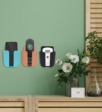 Colorful remote storage organizer case, wall-mounted for convenience.