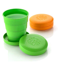 Portable folding travel cup with lid, ideal for kids and camping