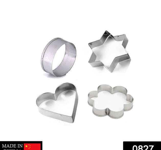 0827 Cookie Cutter Stainless Steel Cookie Cutter with Shape Heart Round Star and Flower (4 Pieces)