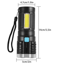 Rechargeable 4 LED torch with strong beam and emergency COB light for outdoor use